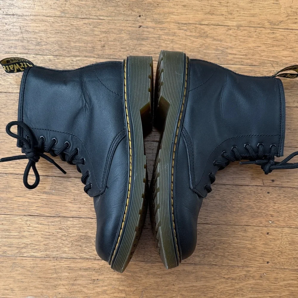 Dr. Martens Black Leather Lace-Up Ankle Boots with Yellow Stitching - Picture 5 of 10